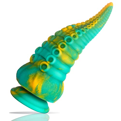 Tentacle Realistic Dildo for Women: 8.7" Big Anal Dildo with Strong Suction Cup, Huge Monster Liquid Silicone Anal Plug Prostate Massager for Hands-Free Play Adult Sex Toys for Women - Yellow-green