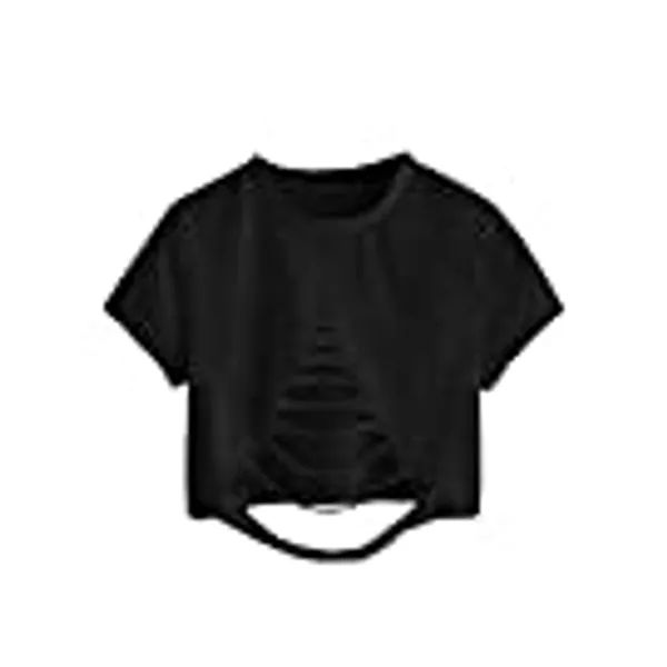 SweatyRocks Women's Short Sleeve Cutout Tee Shirt Distressed Crop Top