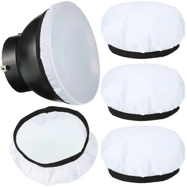 4 Pieces Diffuser Lamp Sock Soft Diffuser Lamp Cover 7 Inches/ 18 cm Standard Cloth Diffuser Light Sock Lampshade Reflector Lamp Sock for Strobe Flash Light Speedlite (White) - White