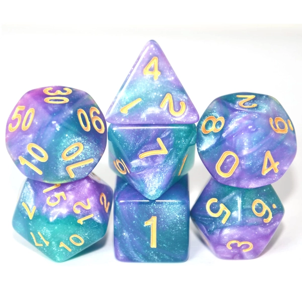 SmartDealsPro Glitter Polyhedral Dice Sets with Pouches for DND RPG MTG Dungeon and Dragons Table Board Roll Playing Games D4 D8 D10 D12 D20 (Blue-Purple)