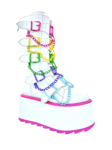 Platform Boots - Rainbow White