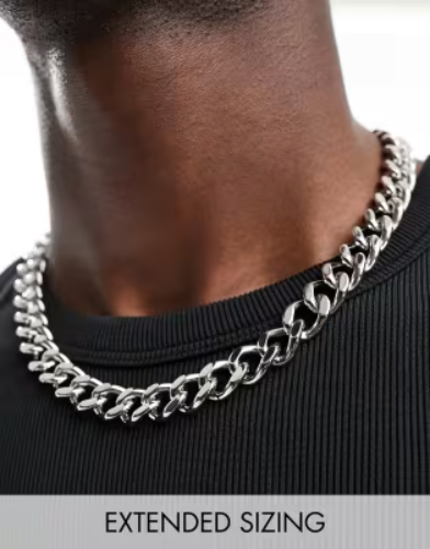 ASOS DESIGN waterproof stainless steel short chunky 13mm chain necklace with clasp in silver tone 