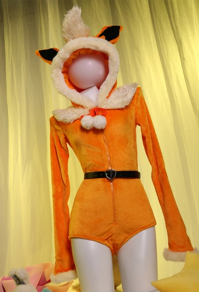 PM Derivative Sexy Lingerie Bodysuit Plush Hooded Romper and Socks with Belt and Tail
