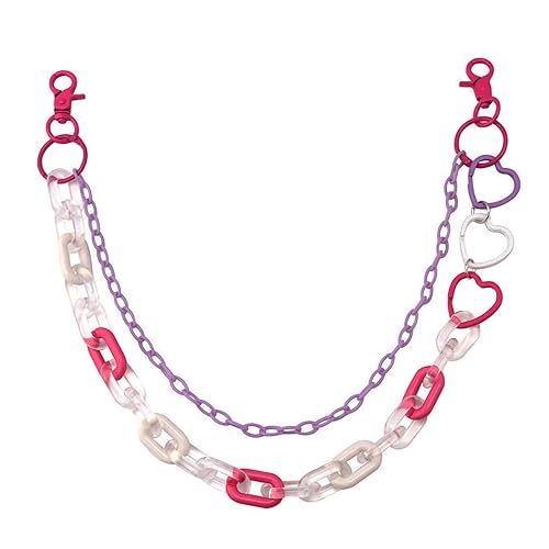 Cute Acrylic Chain for Pants,ITA Bag Chain Charms,Goth Punk Chain Pants Chain for Men, Hip-hop Metal Heart Star Chains Women (Pink) - Pink