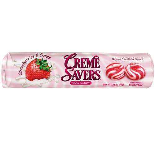 Creme Savers Strawberries and Creme Hard Candy | The Taste of Fresh Strawberries Swirled in Rich Cream | The Original Classic Creme Savers Brought To You By Iconic Candy | One Individual Roll - Strawberries and Creme - Strawberry Individual Roll