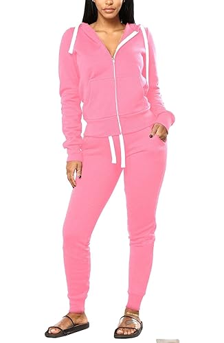 Mlgaril Women 2 Piece Sweatsuit Fall Outfits jogger Tracksuit Sweatpants Sets Casual Long Sleeve Zip Up Hoodie - X-Large - Pink