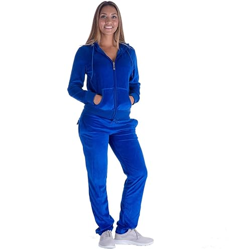 Facitisu Tracksuit for Women Set 2 Piece Joggers Velour Jogging Sweat Outfits Hoodie and Sweatpants Set - Royal Blue - XX-Large