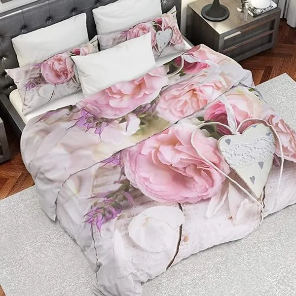 PETTI Artigiani Italiani - Copripiumino Matrimoniale 250x200 cm, Parure Copripiumino Microfibra con Stampa Digitale + 2 Federe 50x80 cm - Made in Italy - Country Chic - Matrimoniale - Country Chic