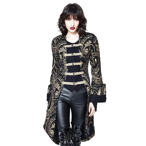 Devil Fashion Giacca Lunga da Signora Vintage Vittoriana, Elegante Cappotto Classico da Donna in Oro Nobile, Chic Costume da Principessa Medievale - M