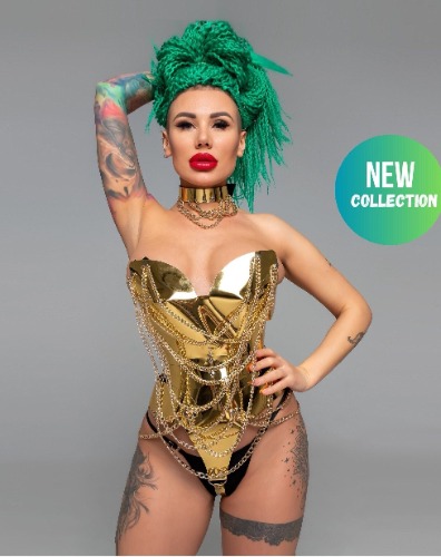 "Lady Gaga" costume Inspired Golden Bodysuit & Choker - S