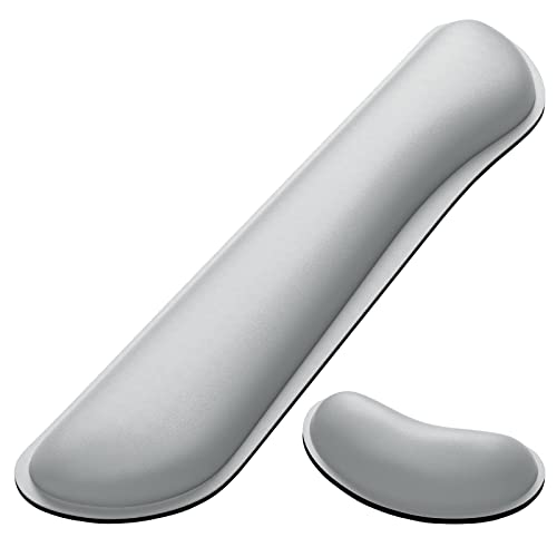 DAPESUOM Keyboard Wrist Rest Pad, Mouse Wrist Rest Support, Ergonomic Mouse Pad, Upgrade Cleanable PU Leather Keyboard Wrist Pillow Rest Pad, Widened Memory Foam Set, Easy Typing, Pain Relief, Gray - Space Gray