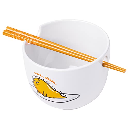 Silver Buffalo Sanrio Gudetama Lazy Egg Nissin Top Ramen Ceramic Ramen Noodle Rice Bowl with Chopsticks, Microwave Safe, 20 Ounces - Gudetama Nissin