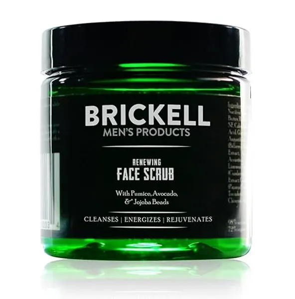 Brickell Men's Renewing Face Scrub for Men, Natural and Organic Deep Exfoliating Facial Scrub Formulated with Jojoba Beads, Coffee Extract and Pumice, 4 Ounce, Scented - 4 Ounce (Pack of 1)