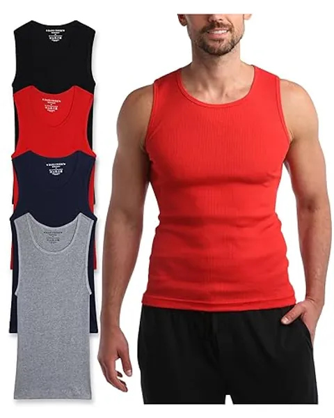 Bass Creek Outfitters Men's Tank Top - 4 Pack Athletic Ribbed A-Shirt Undershirt (S-XL) - Medium - Grey/Navy/Red/Black