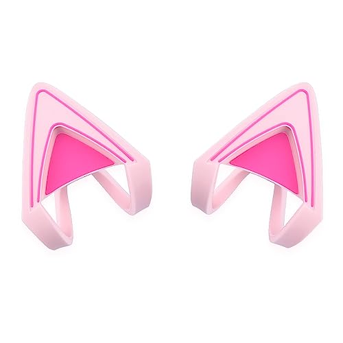 Glow in Dark Silicone Cat Kitty Ears Lovely Fluorescent Cat Ears Compatible for Bose/Razer/HyperX/Corsair/SteelSeries Arctis/Edifier Gaming Headphones (Pink) - Pink