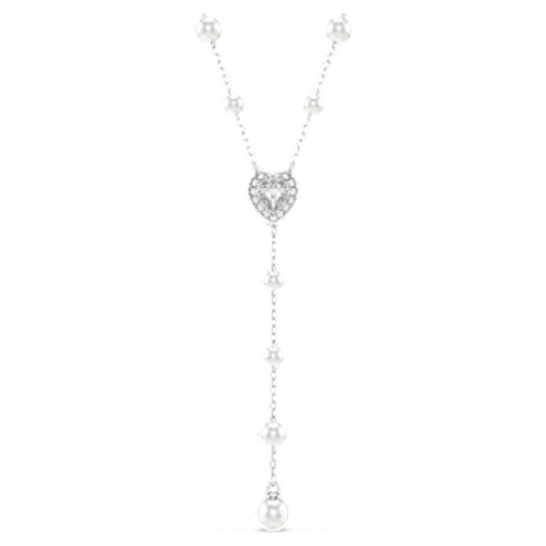 Ariana Grande x Swarovski Y necklace, Crystal pearl, Mixed cuts, Heart, White, Rhodium plated