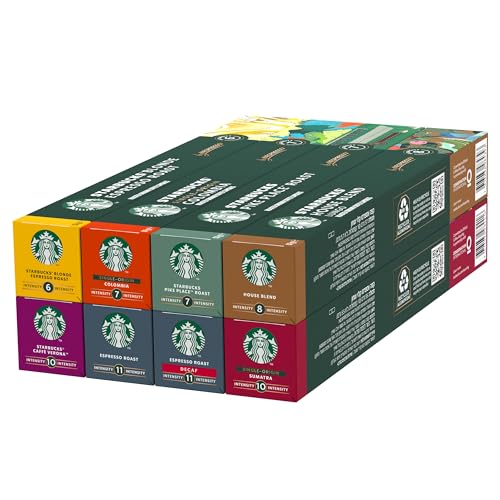 STARBUCKS Variety Pack By Nespresso, 8 Flavours, Coffee Capsules 8 X 10 (80 Capsules) - Amazon Exclusive - 10 Count (Pack of 8) - Variety Pack (80) - Single