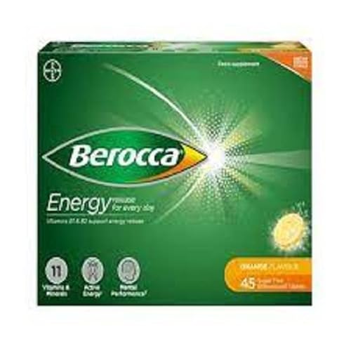 Berocca Vitamin C Effervescent Tablets, with Magnesium, Vitamin B12 & Vitamin B Complex, Orange Flavour, 1 Pack of 45 Tablets - 6 Weeks Supply