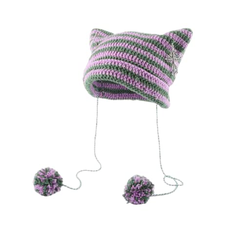 Crochet Hats for Women Vintage Beanies Women Fox Hat Grunge Goth Beanies Hat Y2K Accessories Slouchy Beanies for Women - Medium - Purple