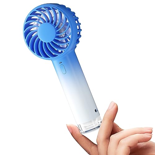 Koonie Portable Mini Handheld Fan, Powerful 3 Speeds, LED Light, Cute Blue Design, Battery USB Rechargeable Fan for Stylish Women Girls Kids Indoor Outdoor - Mini Blue