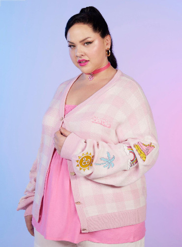 Barbie Gingham Patch Girls Cardigan Plus Size