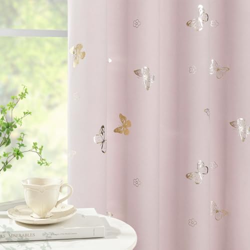Jubilantex Pink Butterfly Blackout Curtains - 52x54"x2
