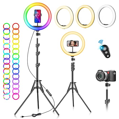 Ring Light Professionale Luce Selfie - 10" LED Lampada con Telefono - Luce ad Anello con 59" Treppiede Alto 40 Modalità RGB Di Illuminazione 13 Luminosità per Trucco Fotografia Youtube Video