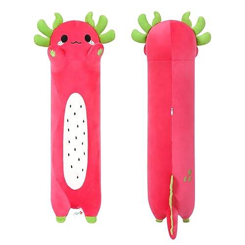 PEACH CAT Long Dragon Fruit Axolotl Stuffed Animal Kawaii Pitaya Axolotl Plush Pillow Toy for Girls and Boys 19.6" - Red B - 19.6 inch