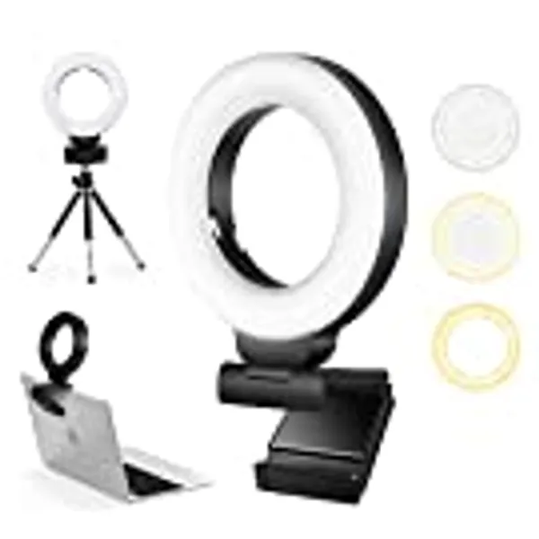 FDKOBE Webcam Lighting,Ring Light for Laptop/Computer,Zoom Call Lighting,4''Small Video Conference Lighting with Webcam Style Mount and Tripod,3 Light Modes&10 Brightness Levels,Selfie 4000k Color