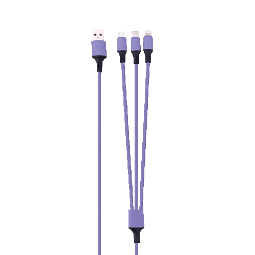 Rainbow 3-Port Long Charging Cable (4ft) - Purple