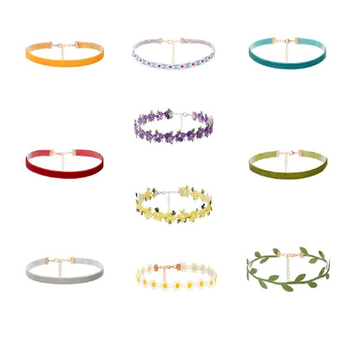 Fuqimanman2020 9pcs Colorful Daisy Flower Lace Choker Necklace Collar Set Floral Green Leaf Velvet Adjustable for Women Gothic Boho Classic Multicolor Jewelry, lace, lace