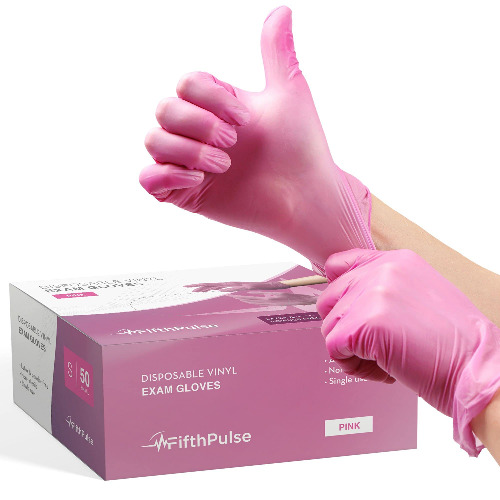 FifthPulse Pink Vinyl Disposable Gloves Small 50 Pack - Latex Free, Powder Free Medical Exam Gloves - Surgical, Home, Cleaning, and Food Gloves - 3 Mil Thickness - Small $36.55