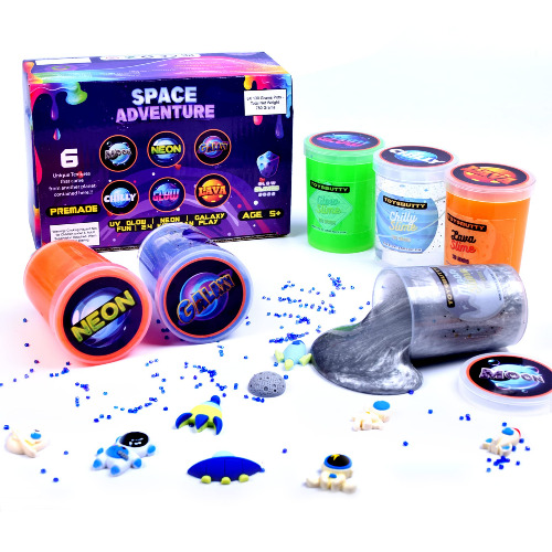 ToysButty Slime Kit for Girls Boys, 6 Galaxy Stretchy None Sticky Slime Educational Toys with Space Slime Charms &Galactic add ins,Neon Glow Metallic Slimes, Party Bag Fillers for Kids Sensory Putty