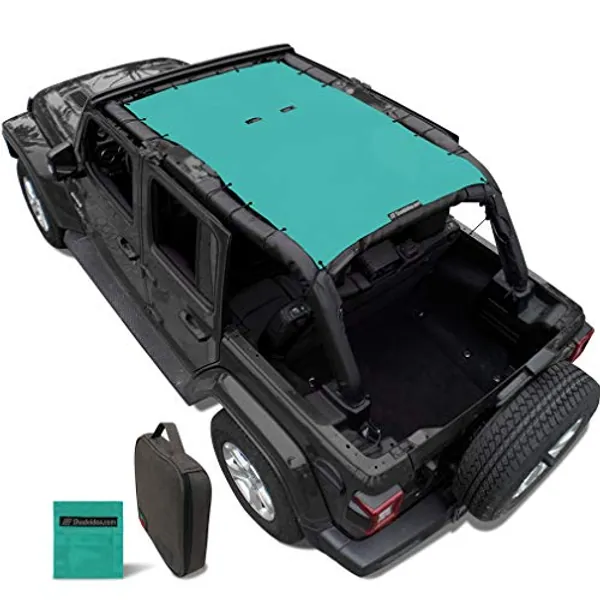 Shadeidea Sun Shade Top for Jeep Wrangler Top Sunshade JL Unlimited 4 Door (2018-2023) Front and Rear-Tiff Blue Mesh Screen Sunshade JLU Top Cover UV Blocker with Grab Bag-10 Year Warranty