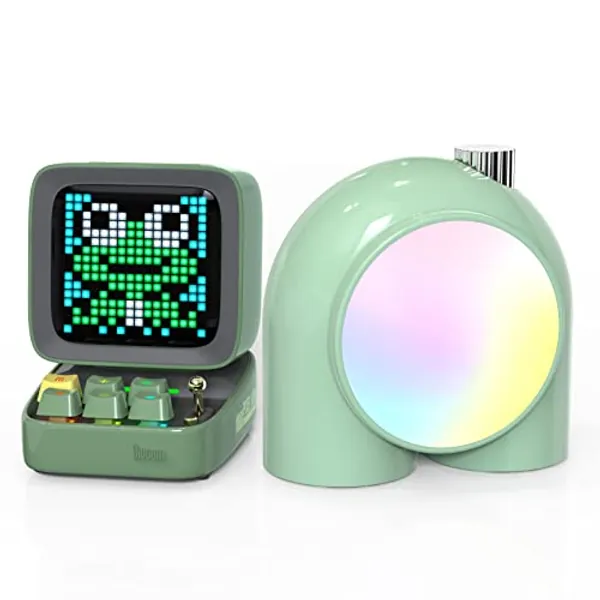 Divoom Ditoo Bluetooth Speaker(Green) & Planet-9 Mood Lamp(Green) Gaming Desk Decoration Set with Kawaii and Cute Style RGB LED for Girls and Boys