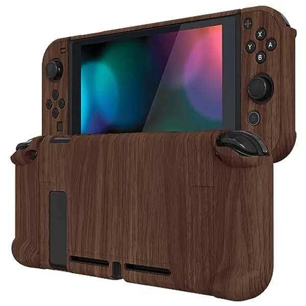 eXtremeRate PlayVital Back Cover for Nintendo Switch Console, Handheld Controller Separable Protector Hard Shell for NS Joycon, Customized Dockable Protective Case for Nintendo Switch - Wood Grain