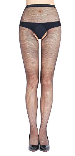 E-Laurels Womens High Waist Patterned Fishnet Tights Suspenders Pantyhose Thigh High Stockings Black - Black_5041