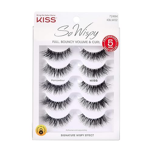 KISS Blowout, False Eyelashes, 'Pompadour', 16 mm, Includes 5 Pairs Of Lashes, Contact Lens Friendly, Easy to Apply, Reusable Strip Lashes, Glue On Lashes - Medium Volume - Multi Pack