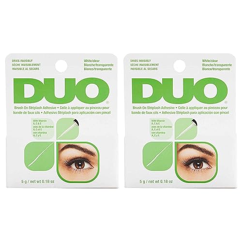 DUO Brush-On Strip Lash Adhesive with Vitamins A, C & E - Clear, Non-Irritating, Fast-Drying Lash Glue, Safe for Sensitive Eyes and Skin, for False Lashes, 0.18 oz, 2-Pack - 0.18 Ounce (Pack of 2) - Clear (Peggable)