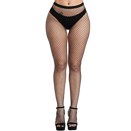 E-Laurels Womens High Waist Patterned Fishnet Tights Suspenders Pantyhose Thigh High Stockings Black - Black Fishnet Tights M_hole