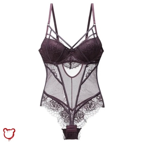Padded Lace Strap Bodysuit - Dark Purple / 85 / D