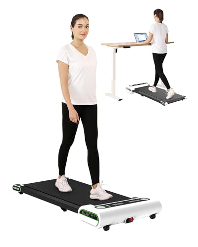 AKLUER Walking Pad Treadmill Under Desk, Portable Treadmill with Bluetooth, Desk Treadmill up to 3.8 MPH Speed, Jogging Walking Treadmill for Small Space Home Fitness - White