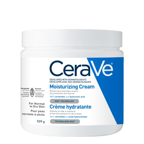 CeraVe Moisturizing Cream | Daily Face, Body & Hands Moisturizer for Dry Skin With Hyaluronic Acid and Ceramides for Women and Men. Sensitive skin, Oil-free, Non-comedogenic, Fragrance-Free, 539 Grams - 539 g (Pack of 1) - Body Moisturizer