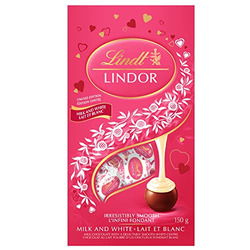 Lindt LINDOR Milk and White Chocolate Truffles, Spring Chocolate, Chocolate Bag, 150-Gram Bag - Valentine Milk & White Chocolate - 150g