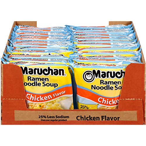 Maruchan Ramen Less Sodium Chicken, Instant Ramen Noodles, Ready to Eat Meals, 3 Oz, 24 Count - Chicken - 3 Ounce (Pack of 24)