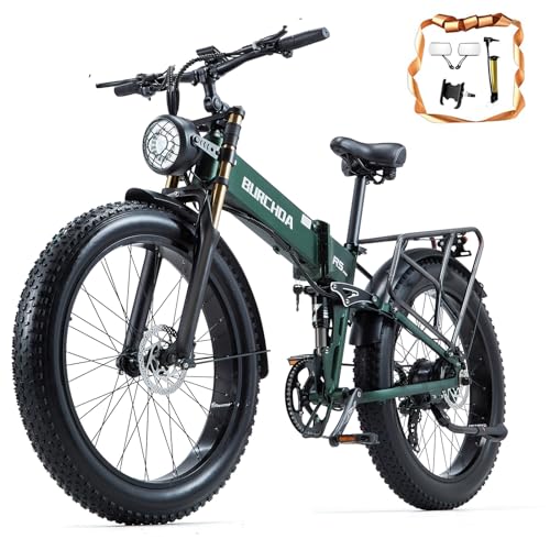 DAMSON Electric Bike for Adult 1000W Ebike 48V 30AH Removable Battery 26"X4"Fat Tire up to 30MPH &120 Miles Long Range Off Road Beach Mountain Electric Bicycle with Dual Hydraulic Disc Brakes - R5 Foldable 1000w 48v 20ah Green
