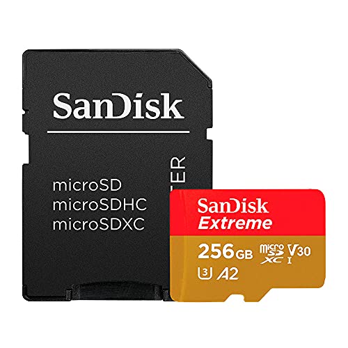 SanDisk 256GB Extreme microSDXC UHS-I Memory Card with Adapter - Up to 160MB/s, C10, U3, V30, 4K, A2, Micro SD - SDSQXA1-256G-GN6MA - Card Only - 256GB