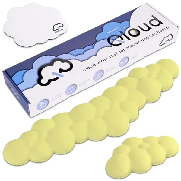 Qloud Cloud Wrist Rest Keyboard – Cloud Palm Rest Keyboard Rest Desk Cloud Wrist Pad – Keyboard Wrist Rest for Computer Keyboard Gaming Wrist Rest Cloud Arm Rest Keyboard Wrist Pad - Pastel Yellow