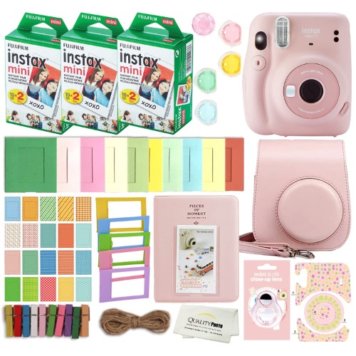 Fujifilm Instax Mini 11 Instant Camera with Case, 60 Fuji Films, Decoration Stickers, Frames, Photo Album and More Accessory kit (Blush Pink)