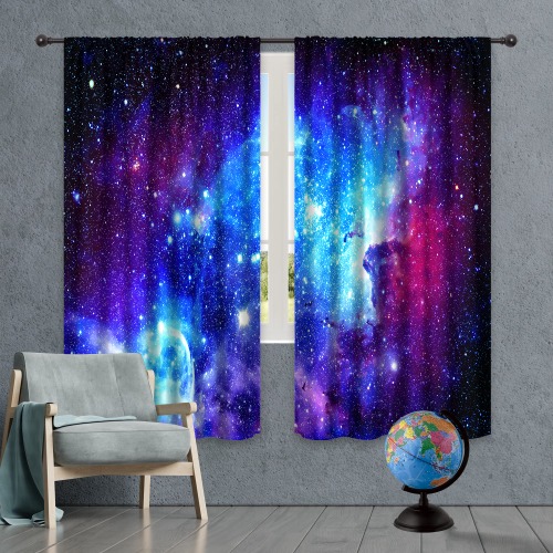 Riyidecor Galaxy Outer Space Nebula Kitchen Curtains (2 Panels 27.5 x 39 Inch) Blue Rod Pocket Universe Planets Fantasy Starry Art Printed Living Room Bedroom Window Drapes Treatment Fabric WW-CLLE - 27.5Wx39H Blue